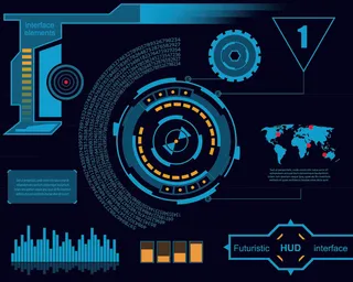 科幻未来科技操作仪表盘HUD元素图游戏UI图标界面边框矢量AI素材