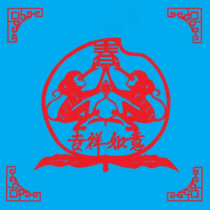 猴年剪纸 剪纸风元素ai矢量模版下载