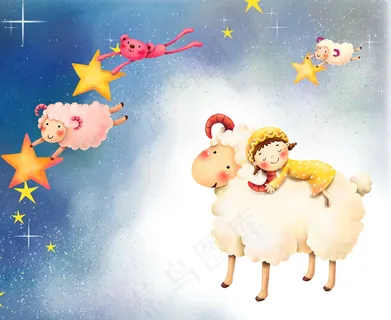 星空下的卡通小羊图片 星空下的卡通小羊图片