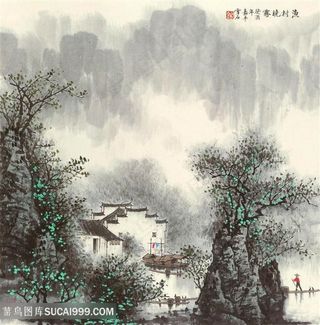 白雪石水墨风景画装饰画