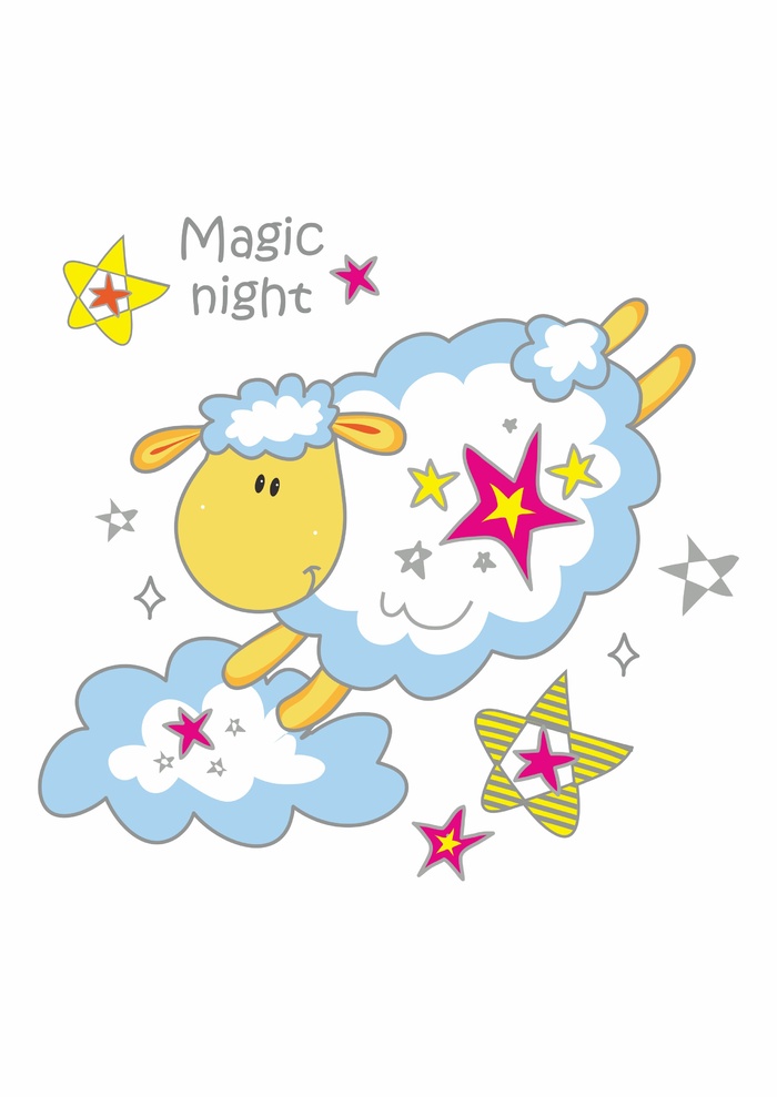 奇幻之夜绵羊星星彩云cdr矢量模版下载