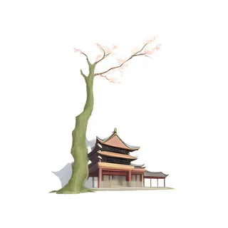 中国古代建筑插画png免抠