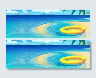 海边风景绘画PSD素材