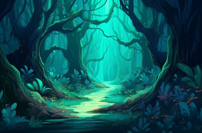 幽暗玄幻的森林插画背景(4080x2688)