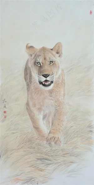 工笔狮子艺术画