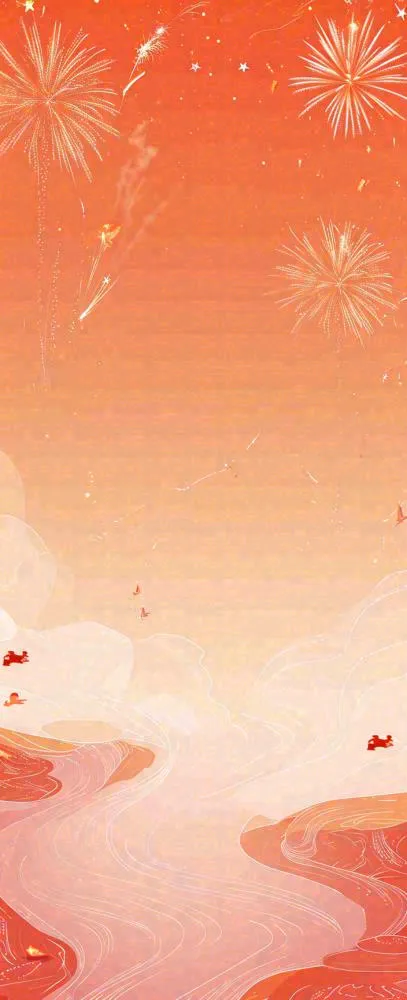 喜庆红色渐变烟花，春节新年元旦元宵除夕节日(704x1728)