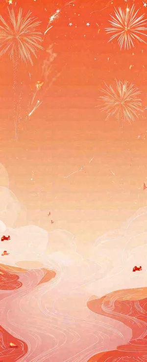 喜庆红色渐变烟花，春节新年元旦元宵除夕节日