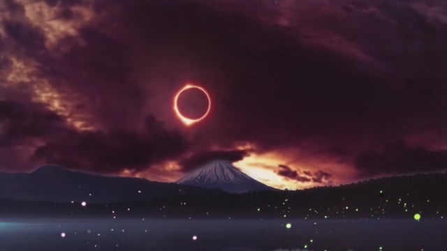 火山, 草地, 萤火虫, 天空, 云, 抽象