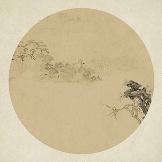 新中式复古水墨花枝圆圈背景