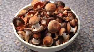 新鲜采摘的蘑菇蔬菜摄影图