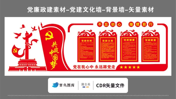 党建文化墙党建素材CDR预览图红色背不忘初心继续前行党政权利义务
