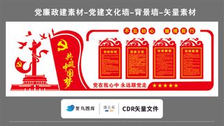 党建文化墙党建素材CDR预览图红色背不忘初心继续前行党政权利义务