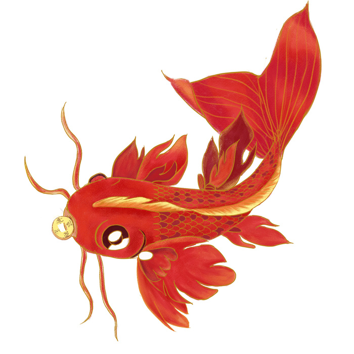 手绘烫金国潮中国风卡通锦鲤鱼金鱼插画装饰元素PSD设计素材psd模版下载