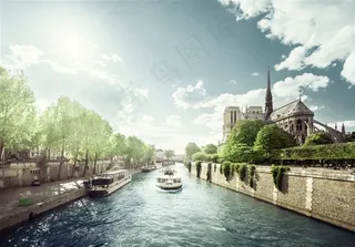 湖畔高清建筑风景画