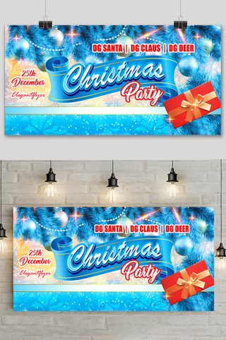 手绘蓝色简约通用圣诞节促销展板