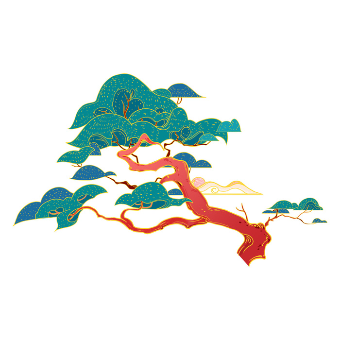 国潮风松树松枝松柏树木手绘植物装饰图案元素PSD设计素材psd模版下载