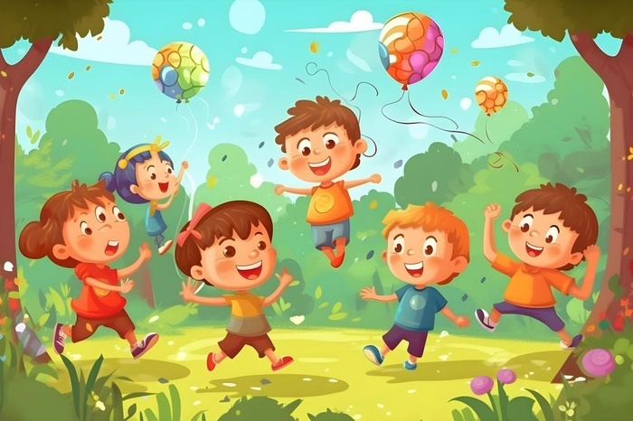 儿童孩子玩耍气球乐园聚会插画海报素材背景