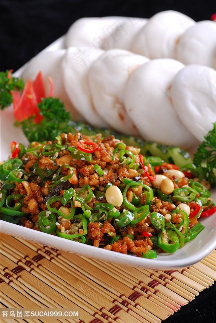 薄饼鸡米中华美食摄影图