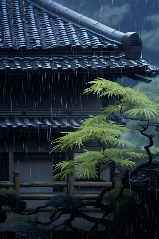 雨水国风建筑背景(2400x3600)