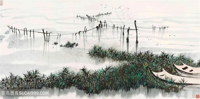 吴冠中手绘海景船装饰画 吴冠中手绘海景船装饰画