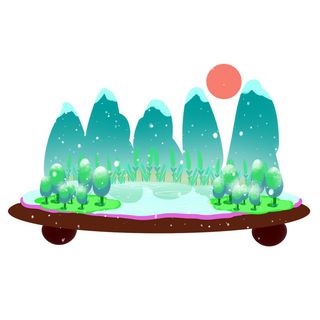 时尚微景观山水装饰庭院祥云中式国潮风插图插画元素素材设计模板