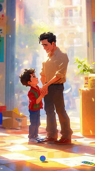 父亲节温馨父爱陪伴孩子玩耍手绘插画