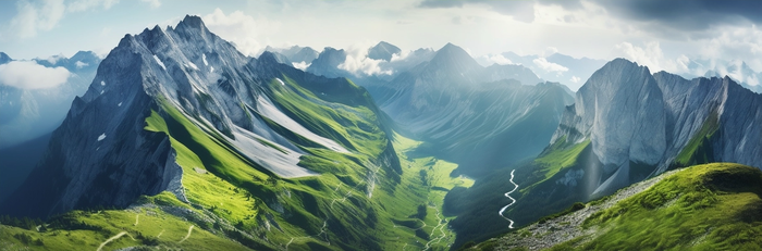崇山峻岭巍峨的山脉摄影图(5664x1872)