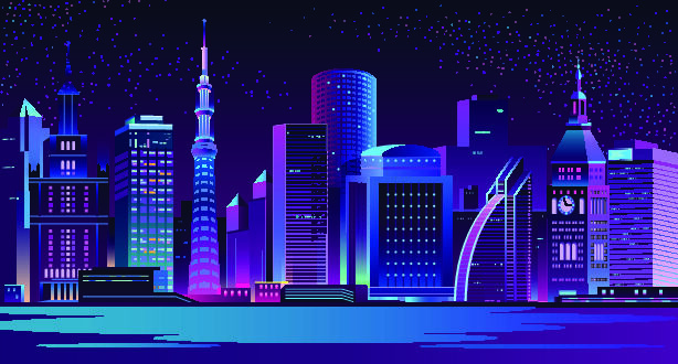 时尚潮流赛博朋克元宇宙虚拟城市夜景Banner海报背景AI矢量图素材eps,ai矢量模版下载