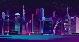 时尚潮流赛博朋克元宇宙虚拟城市夜景Banner海报背景AI矢量图素材