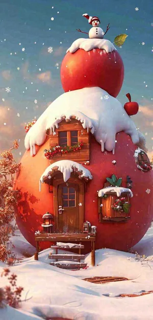 冬天创意苹果雪屋圣诞节，大雪小雪冬至立冬