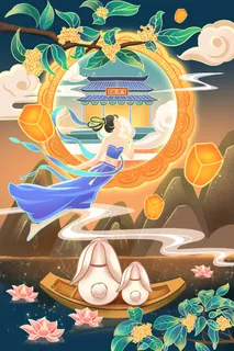 2023春节兔年嫦娥奔月元宵节海报