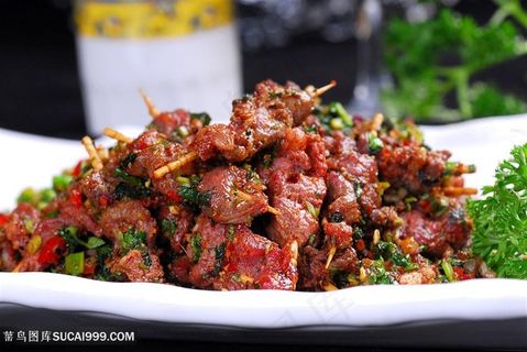 藿香羊肉串中华美食摄影图
