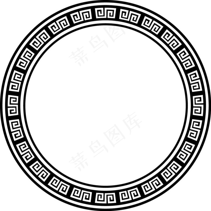 黑纹白底 长城纹 圆形 边框 中国风