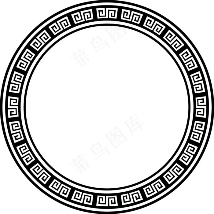 黑纹白底 长城纹 圆形 边框 中国风