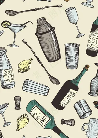 鸡尾酒调酒瓶 酒杯酒瓶柠檬