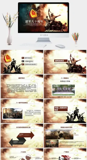 回顾硝烟岁月建军节PPT模板预览图