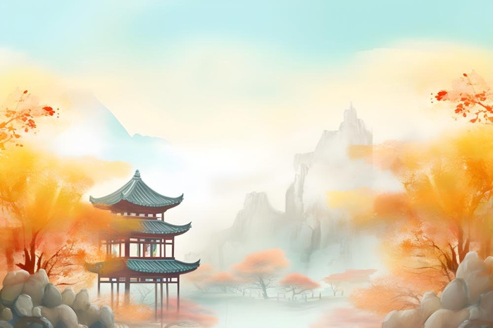 国风庭院简约清新阳光背景(3600x2400)