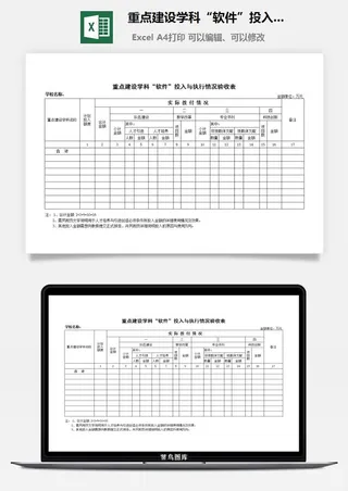 重点建设学科“软件”投入与执行情况验收表excel模板