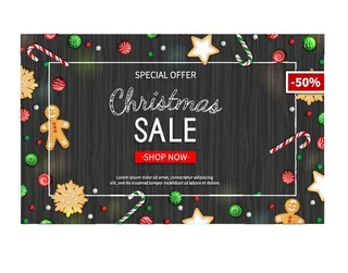 圣诞节圣诞树圣诞老人闪亮装饰电商促销折扣海报