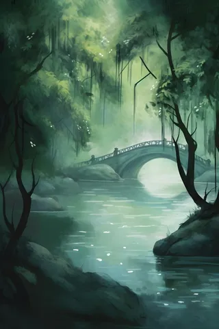 古风淡雅柳叶树青色空灵背景