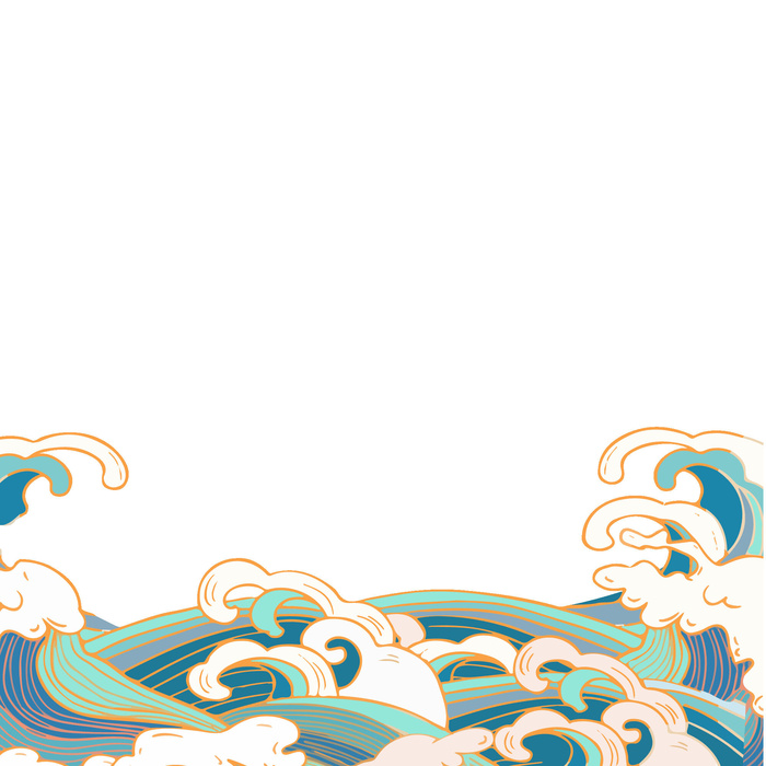 中国风国潮插画海浪波浪背景装饰浪花图案元素