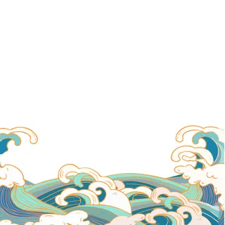 中国风国潮插画海浪波浪背景装饰浪花图案元素