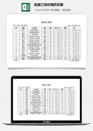 批量订货价格折扣表excel模板