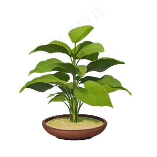 绿色手绘PNG手绘唯美植物盆栽 (5)