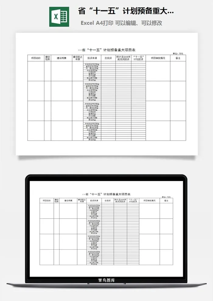 省“十一五”计划预备重大项目表excel模板