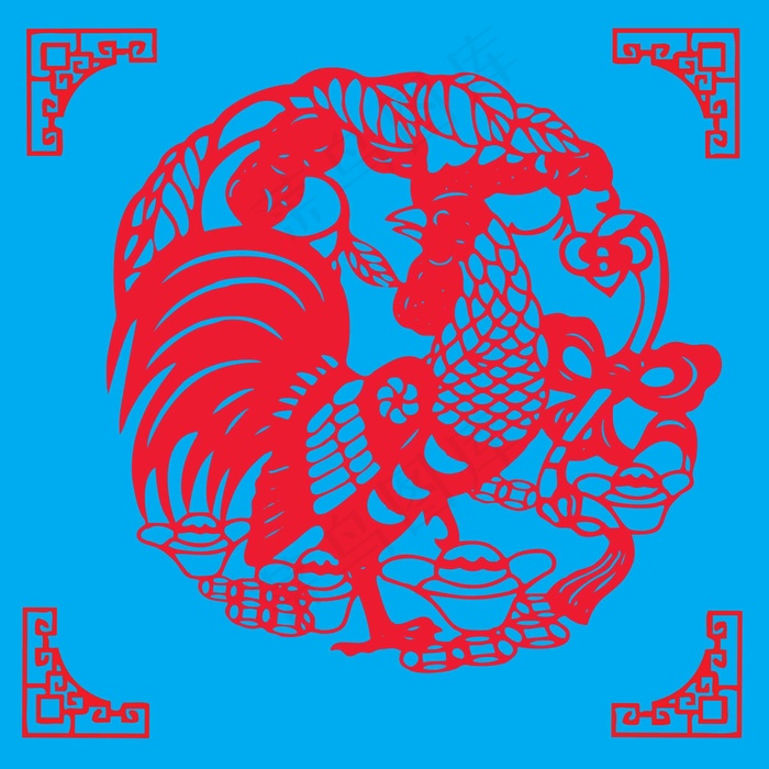 鸡年剪纸 剪纸风元素ai矢量模版下载