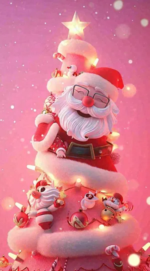 圣诞节快乐圣诞老人雪花，粉色渐变卡通