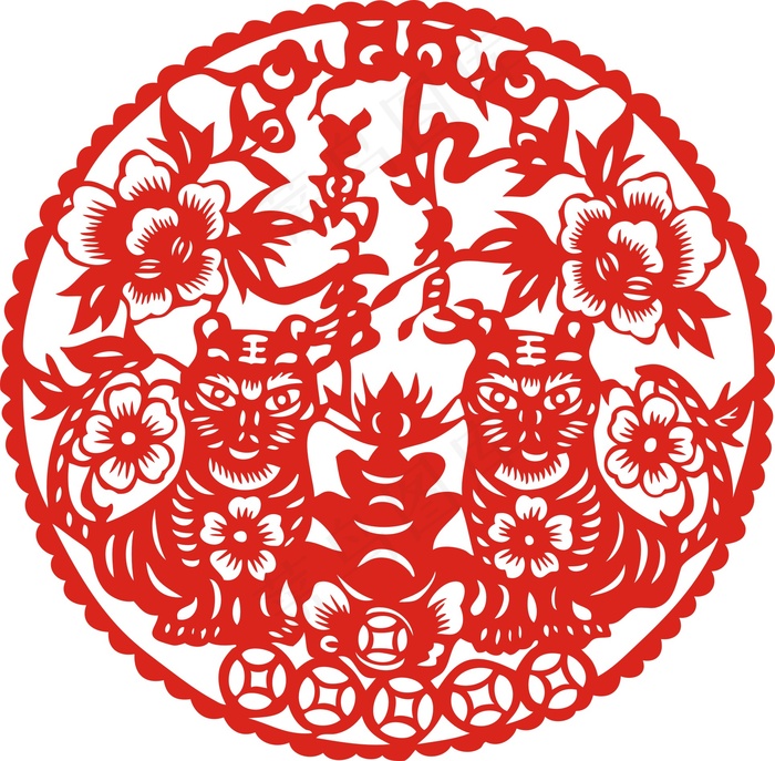 虎年吉祥剪纸图案矢量素材