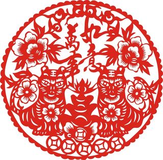 虎年吉祥剪纸图案矢量素材