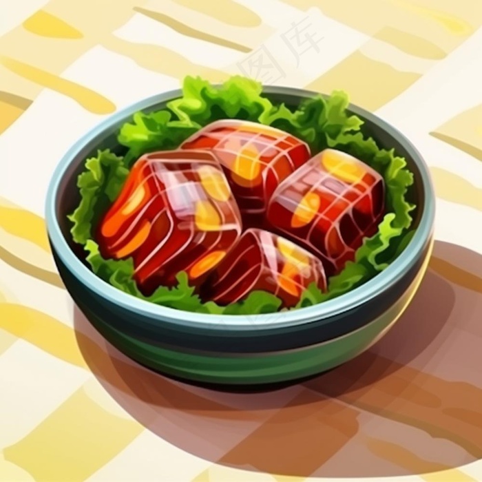 五花肉红烧肉美食食物插画素材背景(1024x1024)